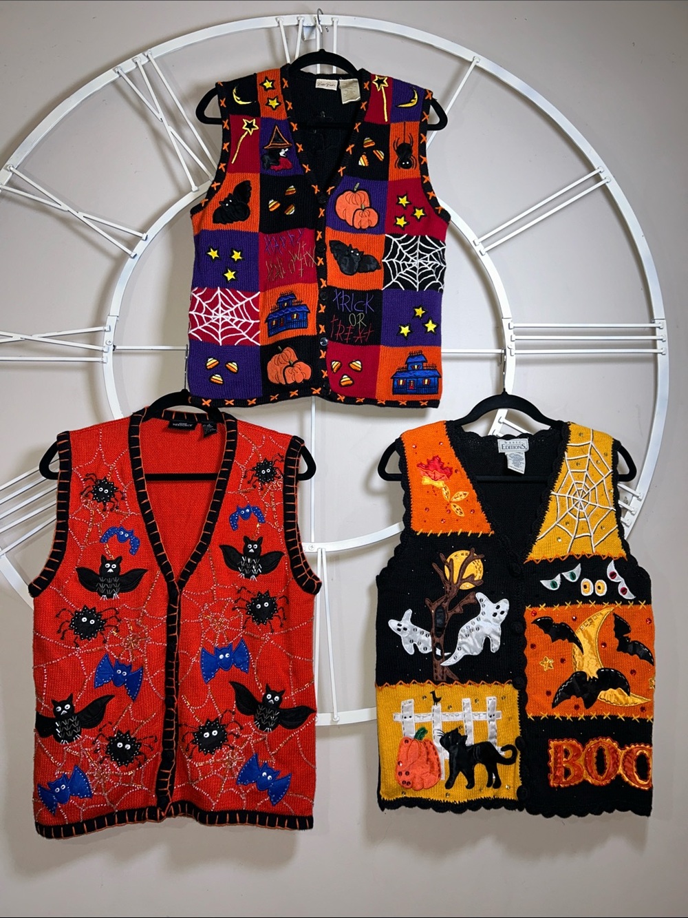 Vintage 1990s Halloween Patchwork Sweater Vest Bundle